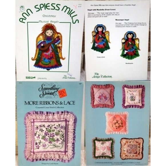 Vtg 8 Pc Counted Cross Stitch Booklet Pattern Lot Cat Flowers Angel Wedding Baby - Picture 7 of 9